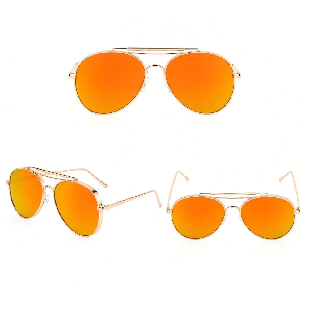 Mens Gold Fashion Sunglasses Orange Mirrored Lens Nevigator Shades Classy Fancy